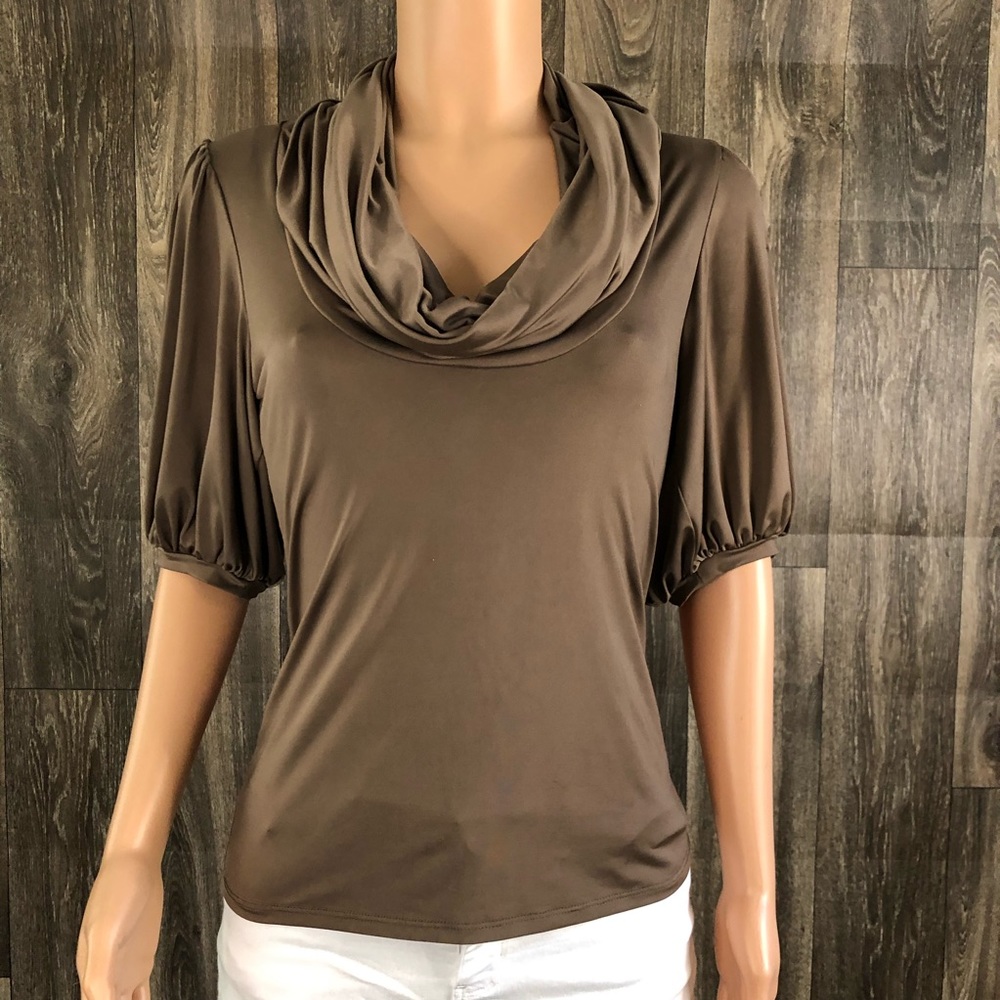 Brown Cowl Neck Arden B top w/ keyhole back